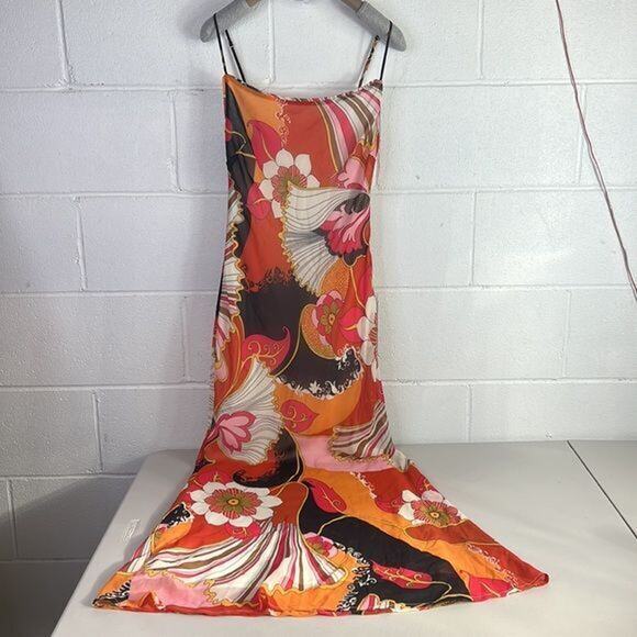 RTR Ronny Kobo CollectiveRetro Slip Dress Sz 4 orange/brown midi floral print - Picture 4 of 7
